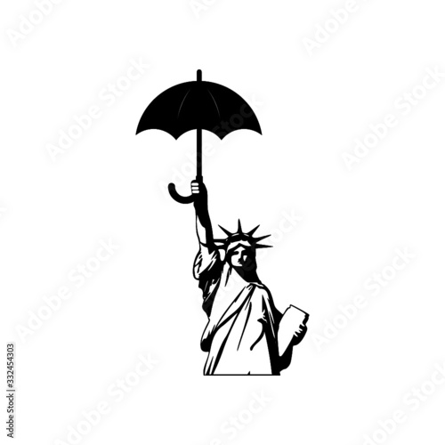 Statue of liberty holds an umbrella icon isolated on white background