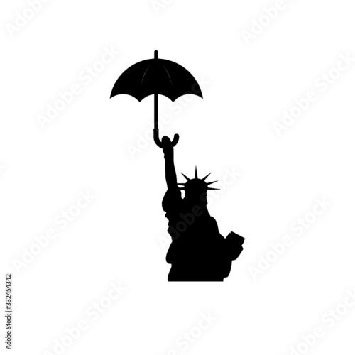Statue of liberty holds an umbrella icon isolated on white background