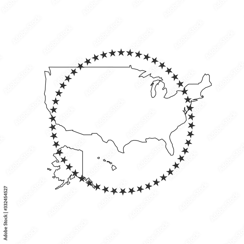50 american states stars in circle and usa map inside. Stock Vector illustration isolated on white background. 50 american states stars in circle and usa map inside. Stock Vector illustration isolated on white background.