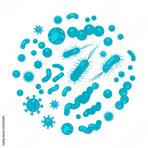 Bacteria, virus  microorganism in a circle. 