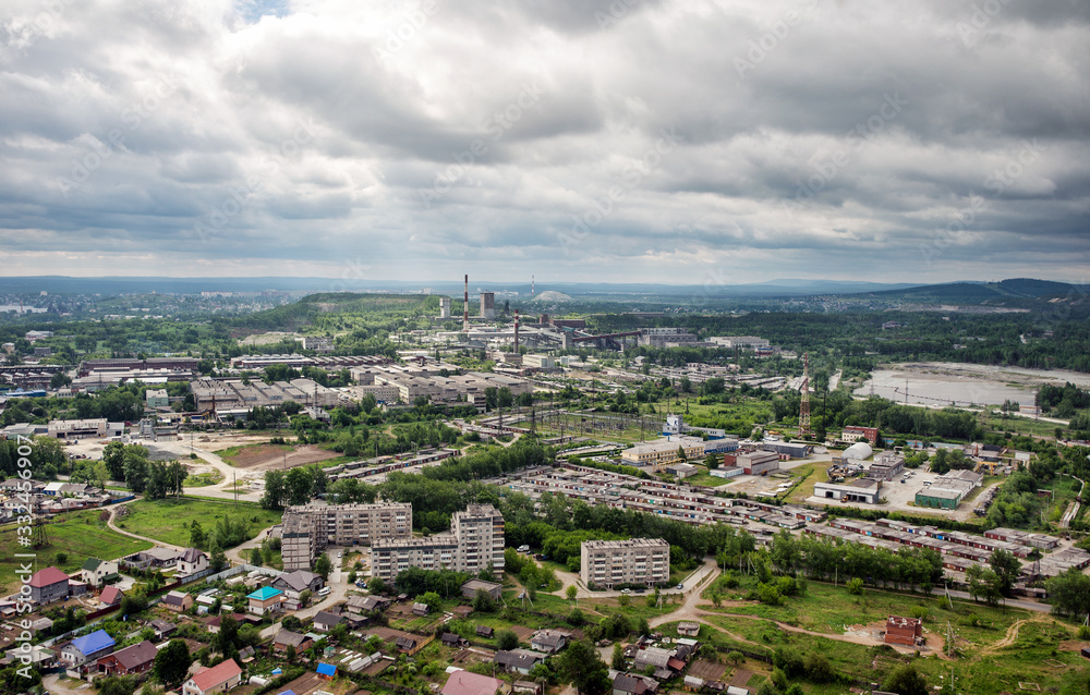 Obraz premium Urban panorama aerial view. Pipe Metallurgical Plant