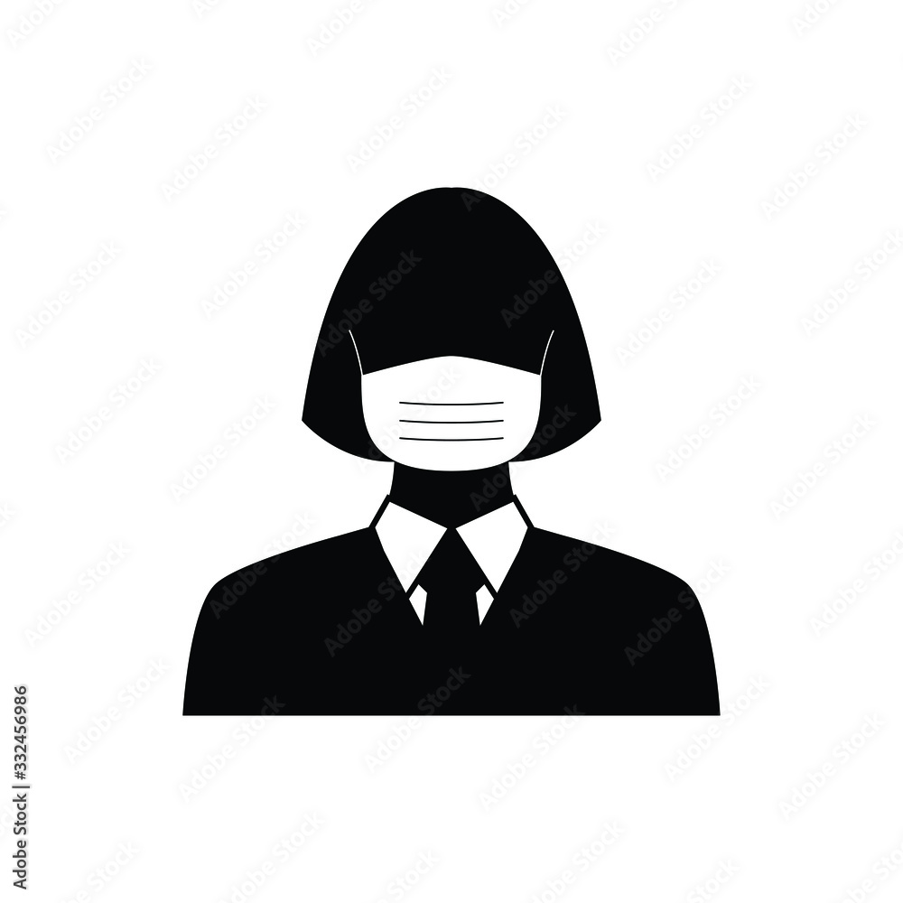 woman wearing face mask vector icon.  protective masks. virus,  covid 19, pandemic protect sign