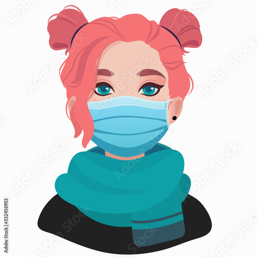 picture of a girl in a medical mask, in cartoon style