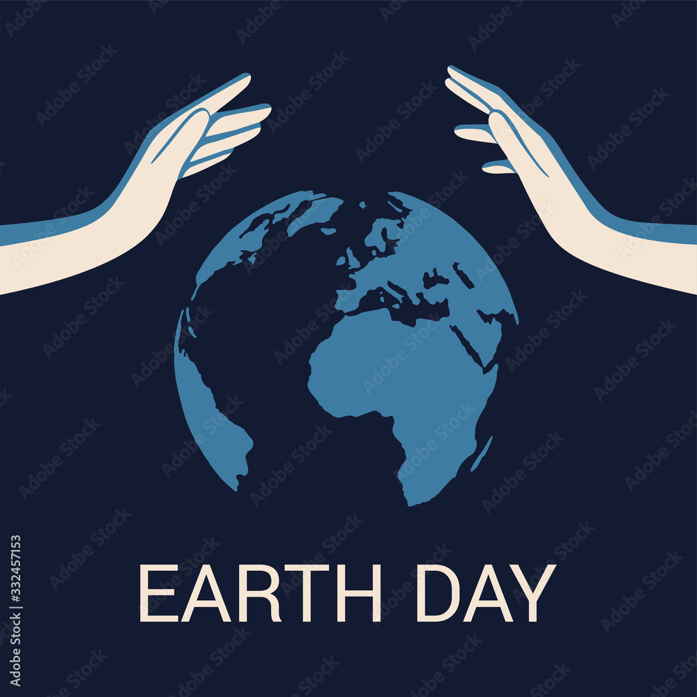 Fototapeta premium Happy Earth Day vector card. Template with the globe for Earth Day. Vector illustration for banners, posters. Save the Planet concept, April 22. Vector background