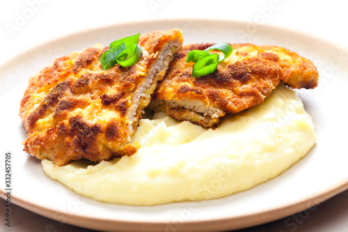 pork schnitzel with mashed potatoes