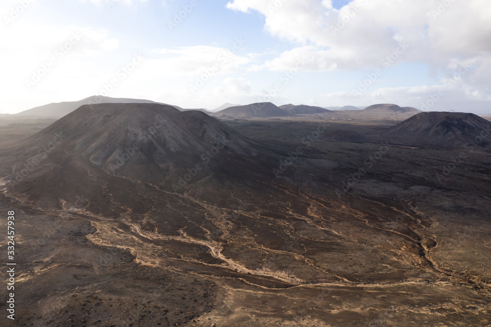 Spanish Canary Island of Fuerteventura aerial with volcanos and mountains