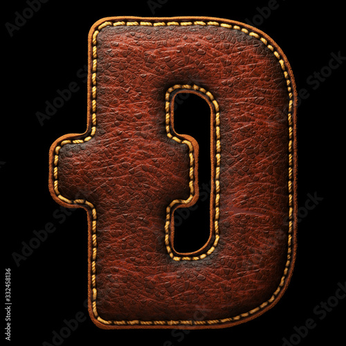 Symbol dashcoin made of leather. 3D render font with skin texture on black background. photo