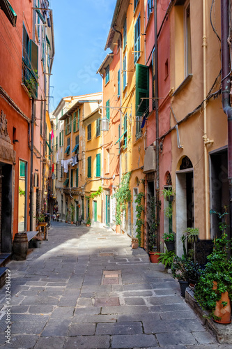Fototapeta Naklejka Na Ścianę i Meble -  Italian streets, main street of Portovenere in Cinque Terre National Park
