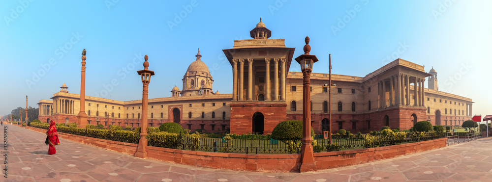 Rashtrapati Bhavan, president residence in India, Delhi, morning panorama