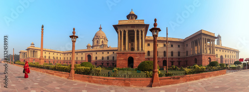 Obraz na płótnie Rashtrapati Bhavan, president residence in India, Delhi, morning panorama w salonie