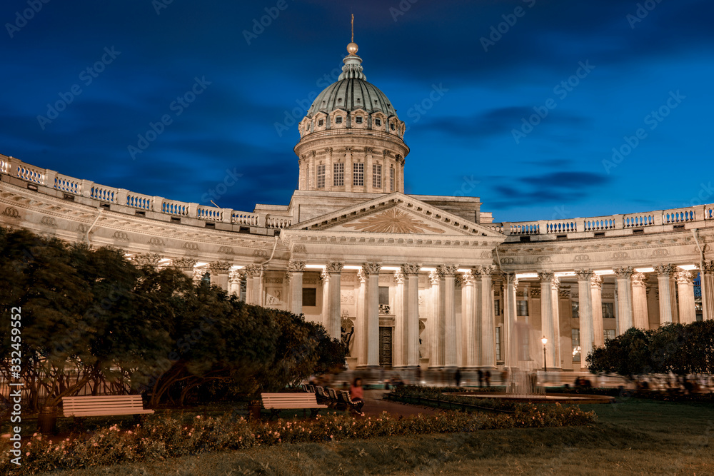 night view of Kazan Cathedral in Saint Petersburg