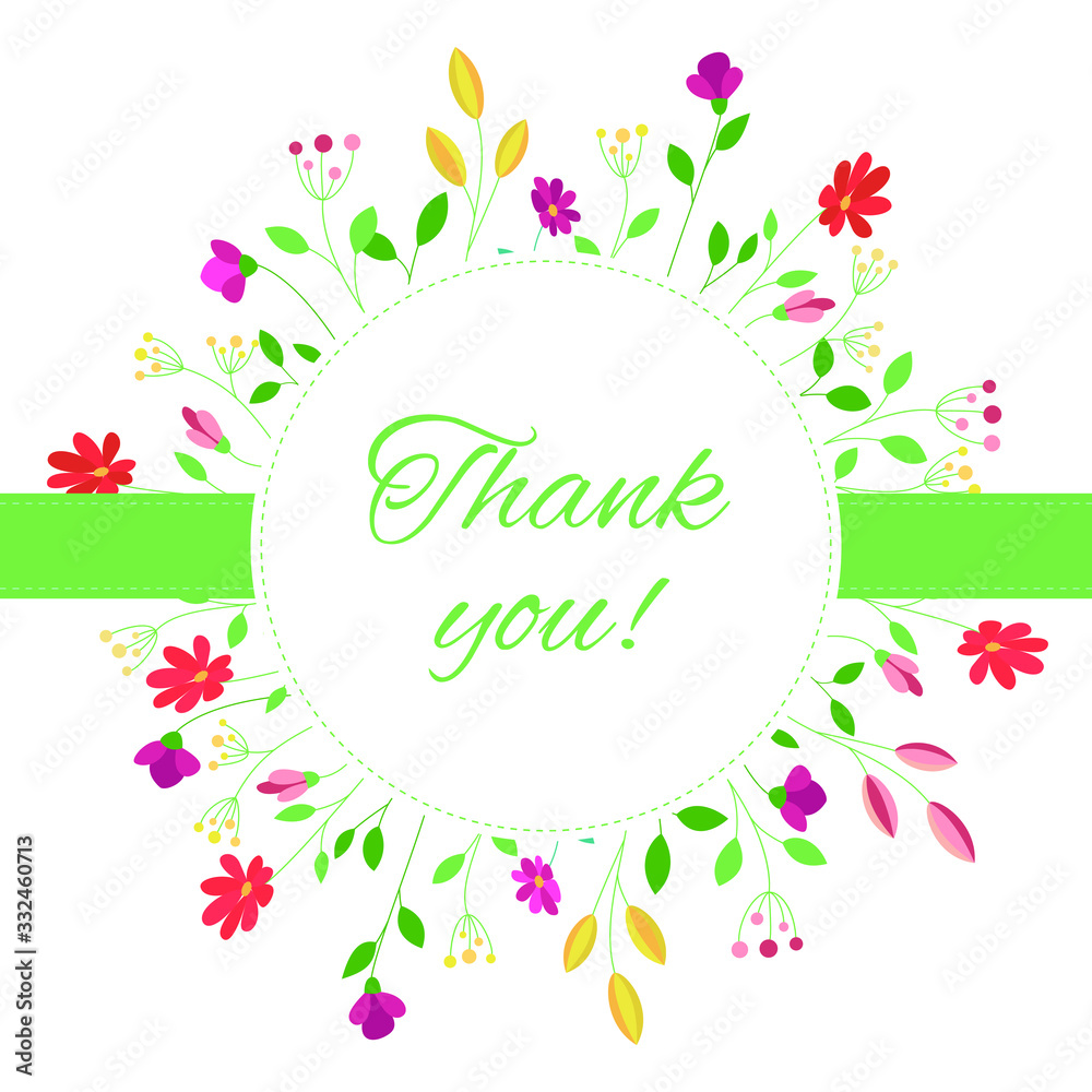 White greeting card with a floral bright frame. Thank You Appreciation card