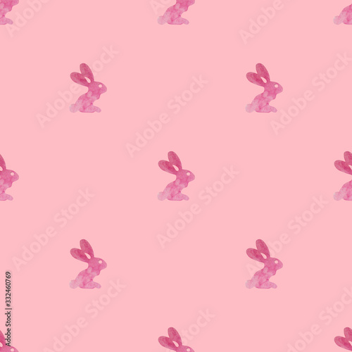Easter bunny pink watercolor pattern. Seamless cute background with rabbits for design. Happy Easter background, © axynia