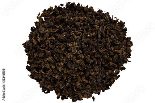 Oolong tea on white background. Top view. Close up. High resolution