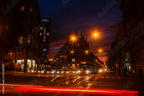 Photography Night Prague. A view of the city and the tram