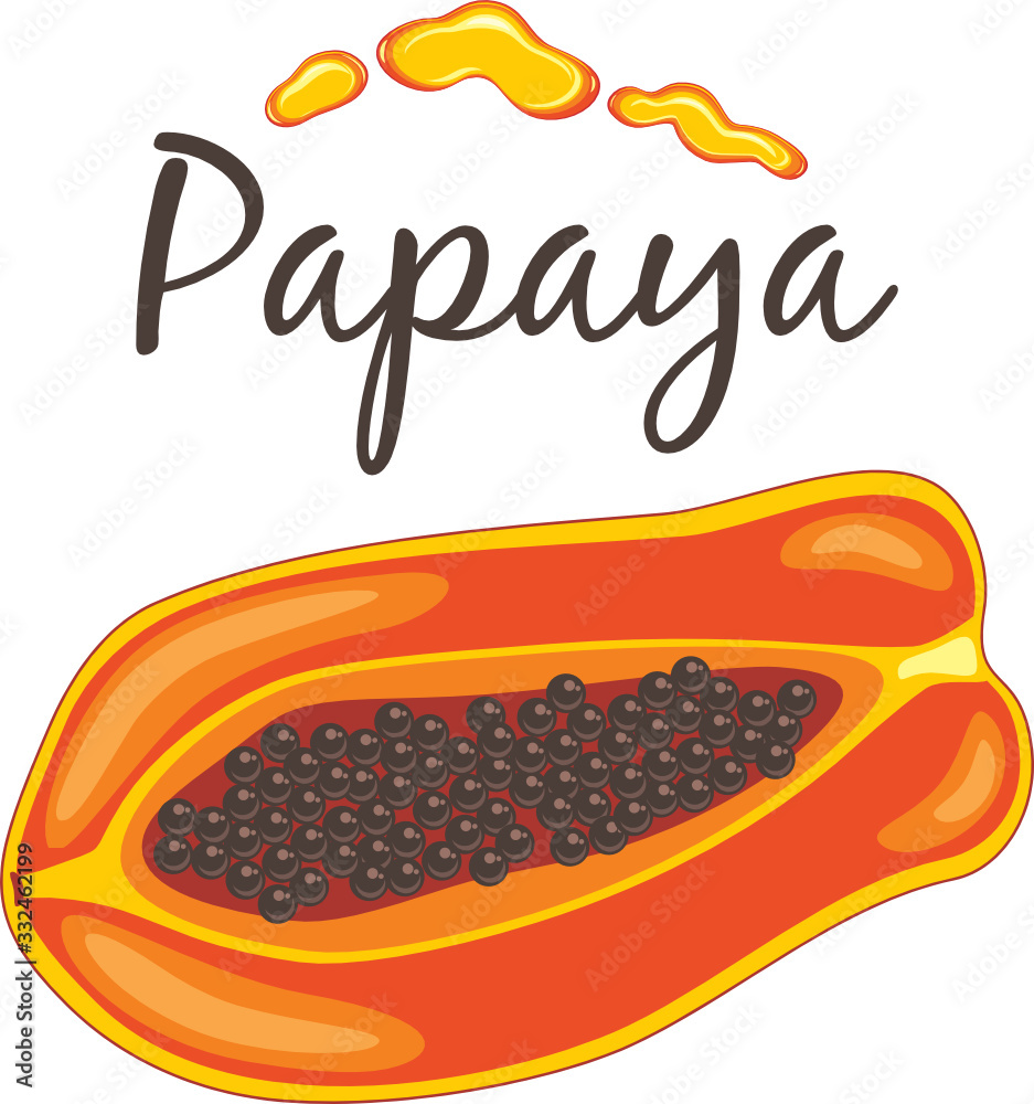 Fototapeta premium Papaya with drops of juice for t-shirt design