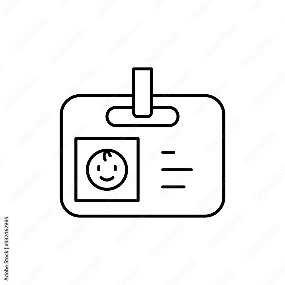 ID card, baby icon. Simple line, outline vector elements of child for ui and ux, website or mobile application ID card, baby icon. Simple line, outline vector elements of child for ui and ux, website or mobile application