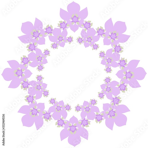 light lilac flower frame on a white background. color drawing by hand. print  greeting card .