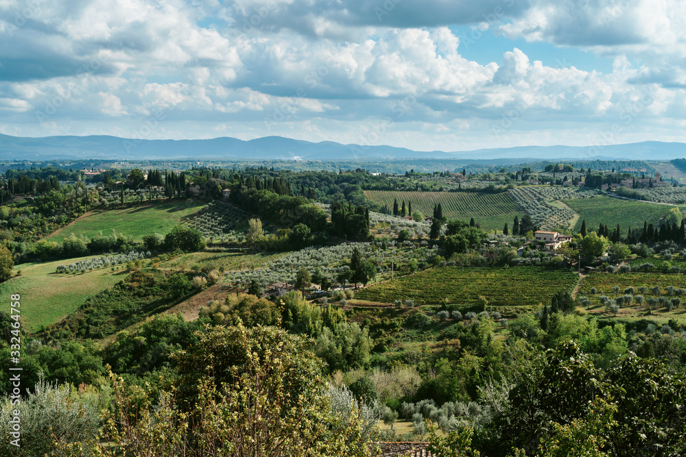 Panoramic view over the landscape of Tuscany from the hill town of Montepulciano