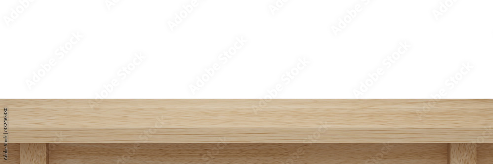Empty light wooden table top isolated on white background  with clipping path, Use as products display montage. Vintage style concept free space use for your copy and branding.3d illustration