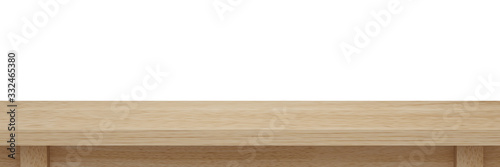 Empty light wooden table top isolated on white background with clipping path, Use as products display montage. Vintage style concept free space use for your copy and branding.3d illustration