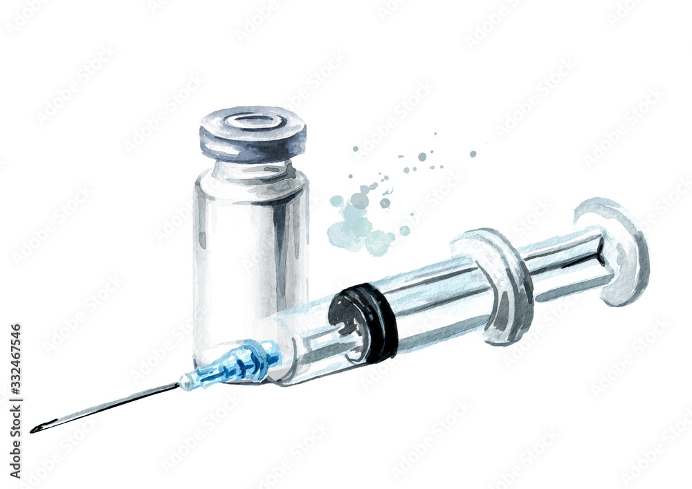 Vaccine and syringe injection set. Prevention, immunization and