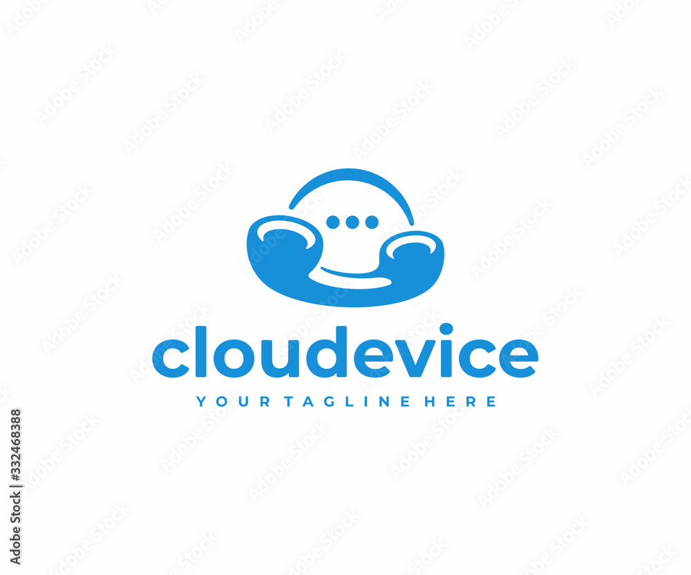 Cloud calling technology logo design. Cloud communication vector design. Phone handset and speech bubble logotype Cloud calling technology logo design. Cloud communication vector design. Phone handset and speech bubble logotype