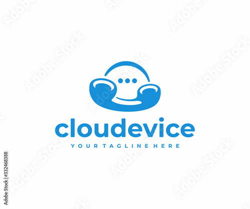 Cloud calling technology logo design. Cloud communication vector design. Phone handset and speech bubble logotype