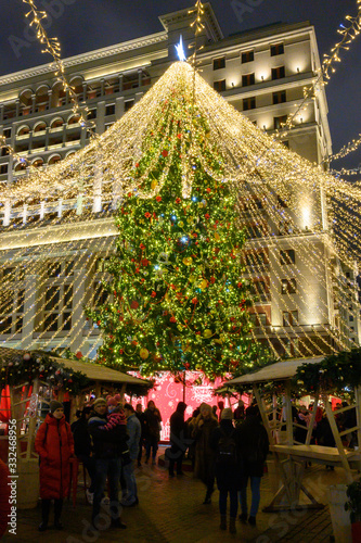 Christmas tree on the Manege Square, Moscow, Russian Federation, January 10, 2020