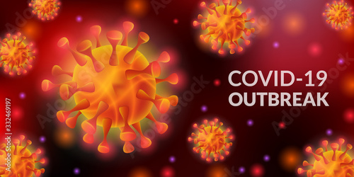 Novel Coronavirus N-CoV-2019. Global pandemic disease warning. Outbreak influenza virus.3D microscope realistic