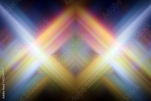 Straight abstract symmetrical beams of light crossing each other. 