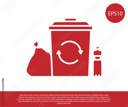 Red Recycle bin with recycle symbol icon isolated on white background. Trash can icon. Garbage bin sign. Recycle basket. Vector Illustration