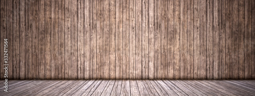Concept or conceptual vintage or grungy brown background of natural wood or wooden old texture floor and wall as a retro pattern layout. A 3d illustration metaphor to time, material, emptiness,  age