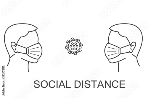 Social distancing icon - Quarantine measures sign - Coronavirus pandemic 2019-ncov prevention icon- Virus spread prevention - avoiding social contacts with people -social isolation