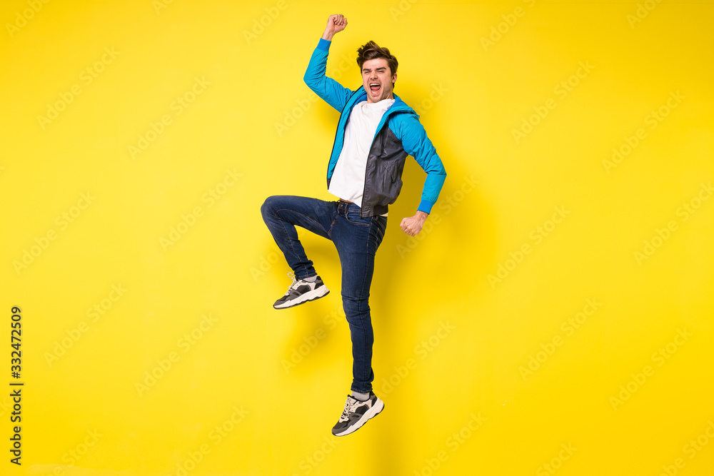 jumping man on yellow background
