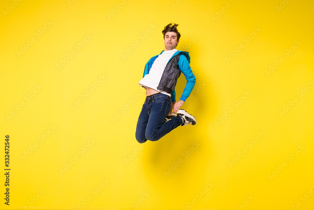 jumping man on yellow background