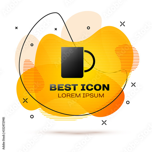 Black Coffee cup icon isolated on white background. Tea cup. Hot drink coffee. Abstract banner with liquid shapes. Vector Illustration