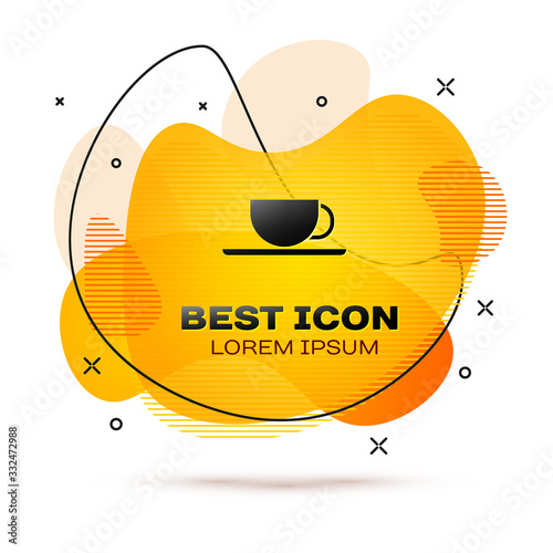 Black Coffee cup icon isolated on white background. Tea cup. Hot drink coffee. Abstract banner with liquid shapes. Vector Illustration