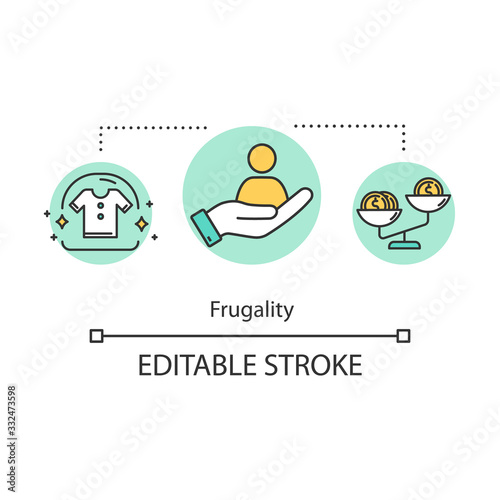 Frugality concept icon. Avoiding overconsumption idea thin line illustration. Minimize waste. Safe consumable resources. Spend and buy less. Vector isolated outline RGB color drawing. Editable stroke