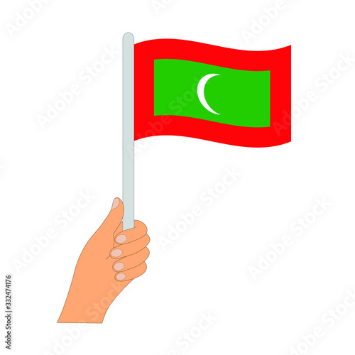 Flag of Maldives  . Hand holding a Maldives  flag - vector icon.