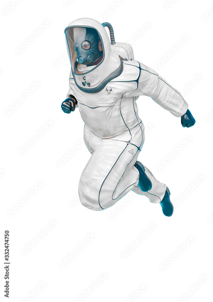bio hazard man fast jump in a white background