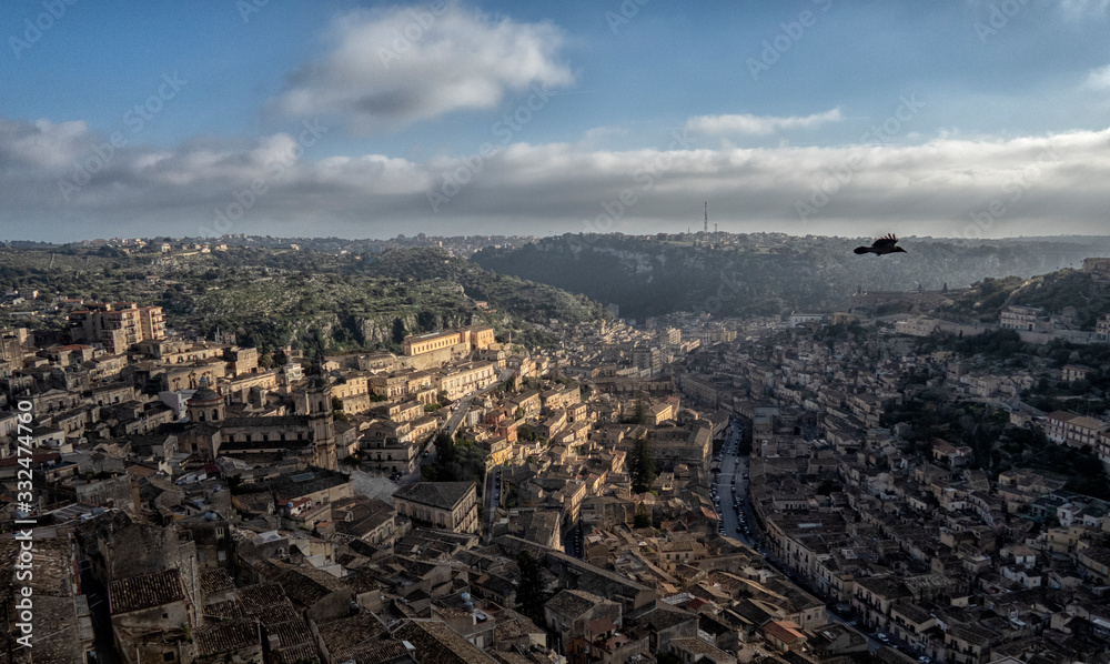 Modica cityscape. View to Historical Buildings. Sicily, Italy.
