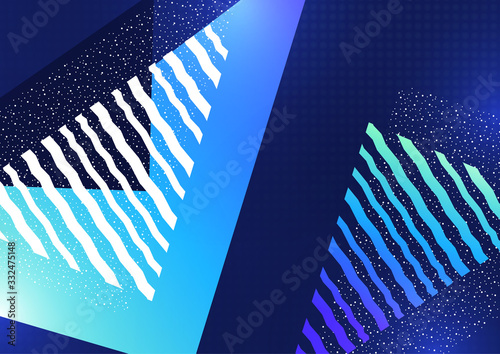 Abstract geometric composition with triangles and decorative wavy lines, dots. Modern tech background for your design.