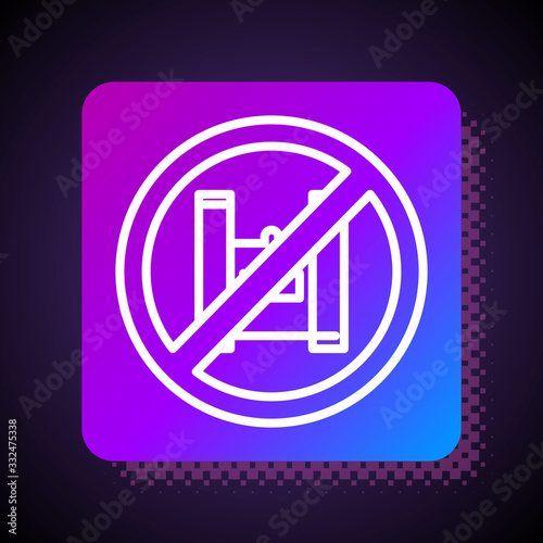 White line Say no to plastic bags poster icon isolated on black background. Disposable cellophane and polythene package prohibition sign. Square color button. Vector Illustration