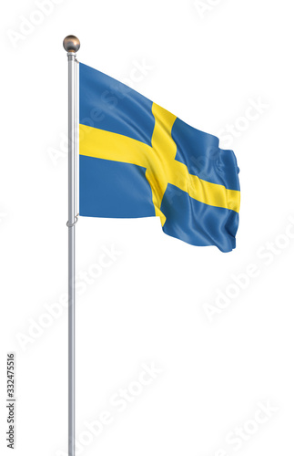 Sweden flag blowing in the wind. Background texture. 3d rendering, wave.;