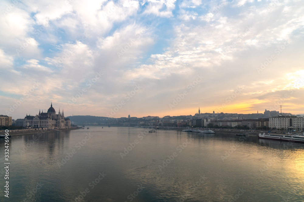 Danube river in budapest at sunset, Hungary