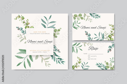 Elegant wedding invitation cards template with watercolor floral decoration