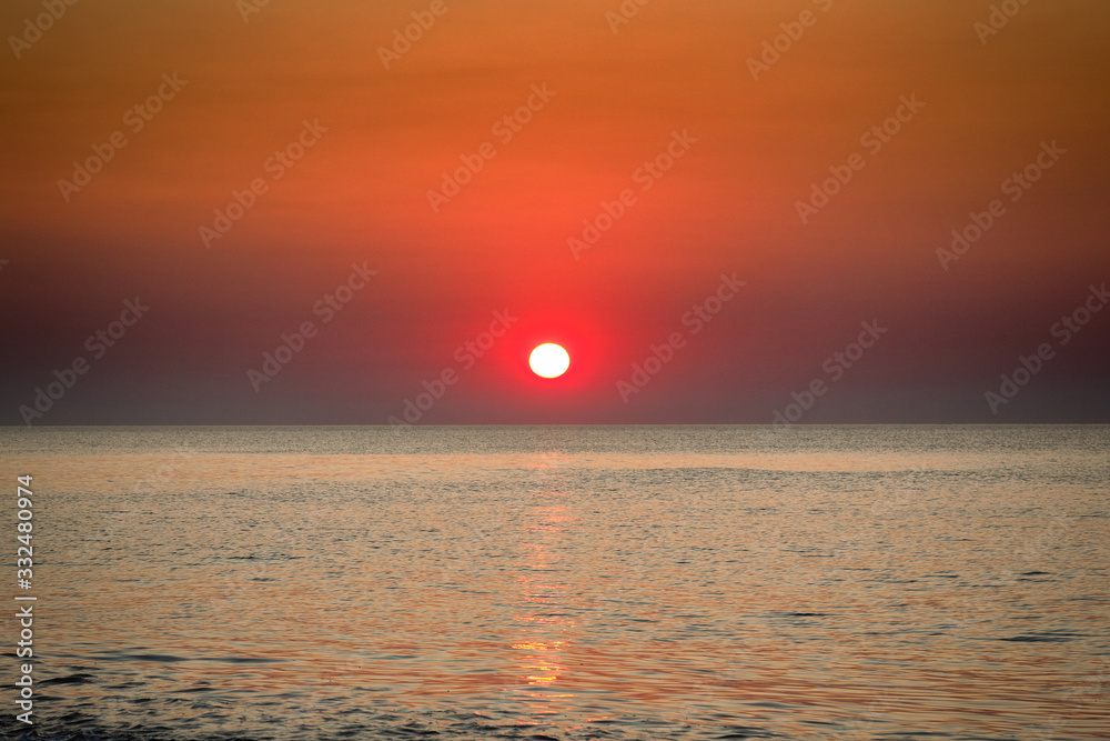  Beautiful dawn sunrise at sea. Seascape. Black Sea