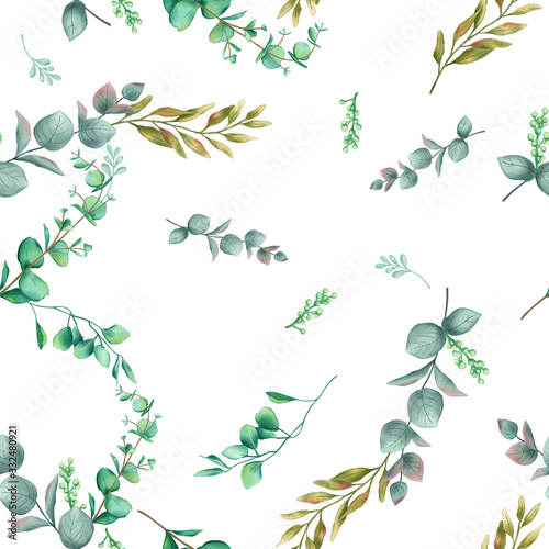 Watercolor leaves seamless pattern