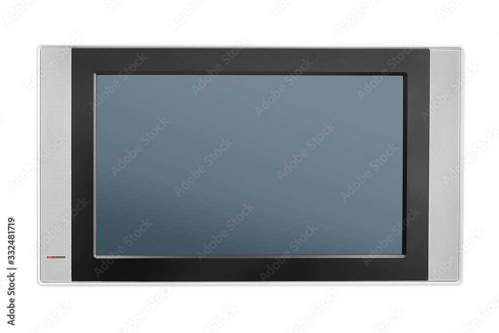 Modern tv screen with audio speakers isolated with clipping path Modern tv screen with audio speakers isolated with clipping path
